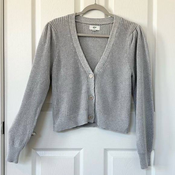 Aerie Puff Sleeve Cropped Cardigan Sweater in Gray 100% Cotton - Picture 4 of 9